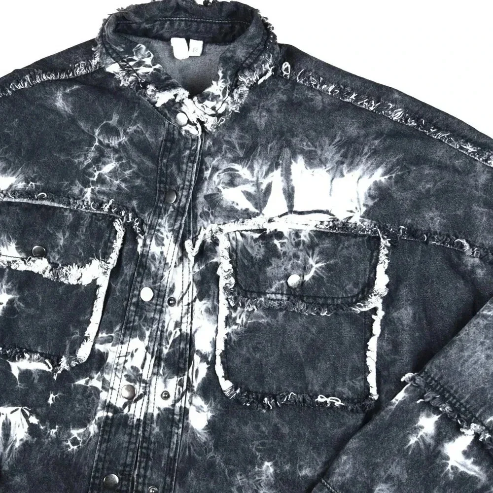 Elan || Rock and Roll Jacket Distressed Bleached Black Denim Medium